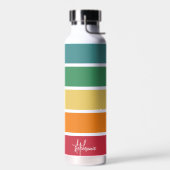 Kleurrijke Retro Strepen - Regenboog - Script Naam Waterfles (Links)