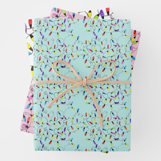 Kleurrijke retro string lichten inpakpapier vel (In situ)