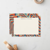 Kleurrijke Retro Stripes Rand Gepersonaliseerde Na Notitiekaartje (Voorkant / Achterkant in situ)