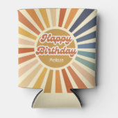 Kleurrijke Retro Sun Groovy Wave Gelukkige Verjaar Blikjeskoeler (Voorkant)