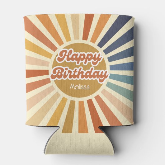 Kleurrijke Retro Sun Groovy Wave Gelukkige Verjaar Blikjeskoeler (Achterkant)