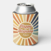 Kleurrijke Retro Sun Groovy Wave Gelukkige Verjaar Blikjeskoeler (Blikje Achterkant)
