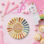 Kleurrijke Retro Sun Groovy Wave Gelukkige Verjaar Papieren Bordje (Feest)
