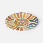 Kleurrijke Retro Sun Groovy Wave Gelukkige Verjaar Papieren Bordje (Gekanteld)
