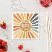 Kleurrijke Retro Sun Groovy Wave Gelukkige Verjaar Servet (Insitu)