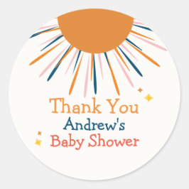 Kleurrijke Retro Sunshine Baby shower dank u Ronde Sticker