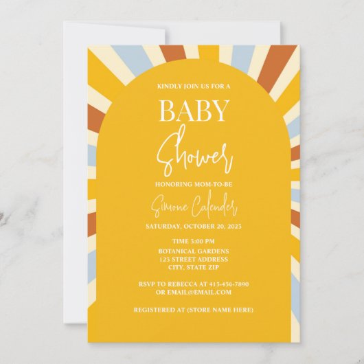Kleurrijke Retro Sunshine Baby shower Invitation Kaart (Voorkant)