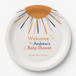 Kleurrijke Retro Sunshine Baby shower Welkom Papieren Bordje