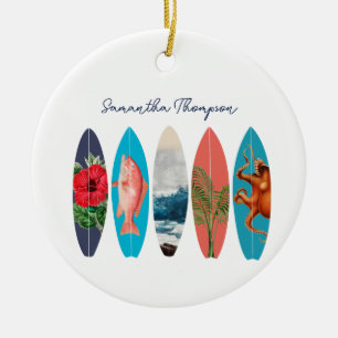 Kleurrijke Retro Surfboards Patroon Aangepaste naa Keramisch Ornament
