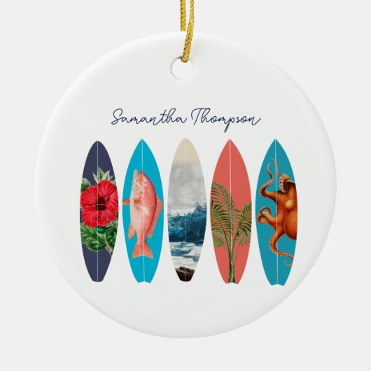 Kleurrijke Retro Surfboards Patroon Aangepaste naa Keramisch Ornament (Voorkant)