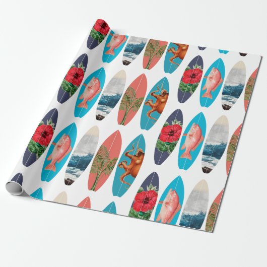 Kleurrijke Retro Surfboards Patroon Cadeaupapier (Uitgerold)
