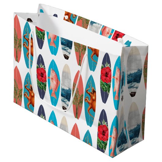 Kleurrijke Retro Surfboards Patroon Groot Cadeauzakje (Voorkant Gekanteld)