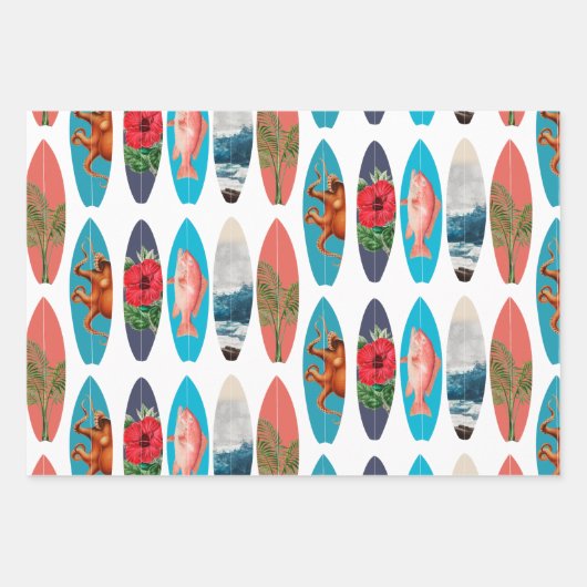 Kleurrijke Retro Surfboards Patroon Inpakpapier Vel (Voorkant 3)