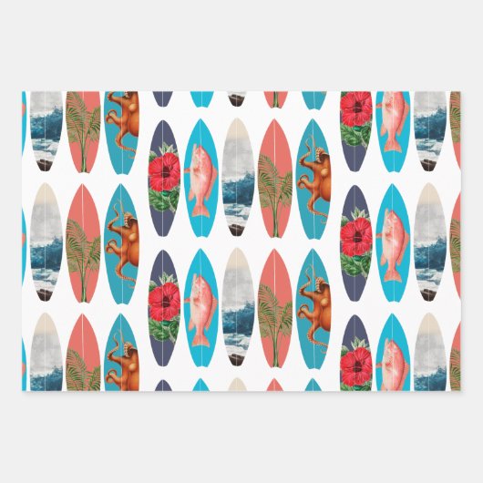 Kleurrijke Retro Surfboards Patroon Inpakpapier Vel (Voorkant 2)