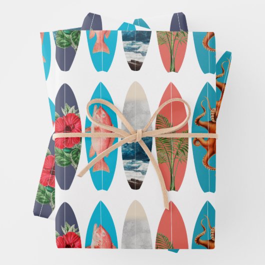 Kleurrijke Retro Surfboards Patroon Inpakpapier Vel (In situ)
