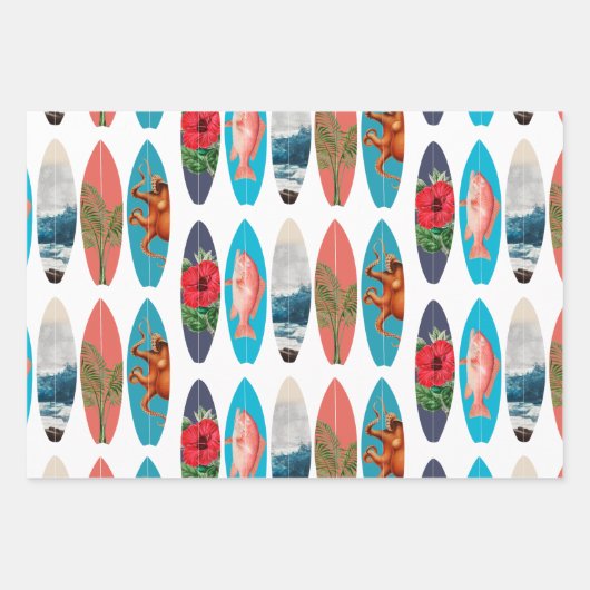 Kleurrijke Retro Surfboards Patroon Inpakpapier Vel (Voorkant)