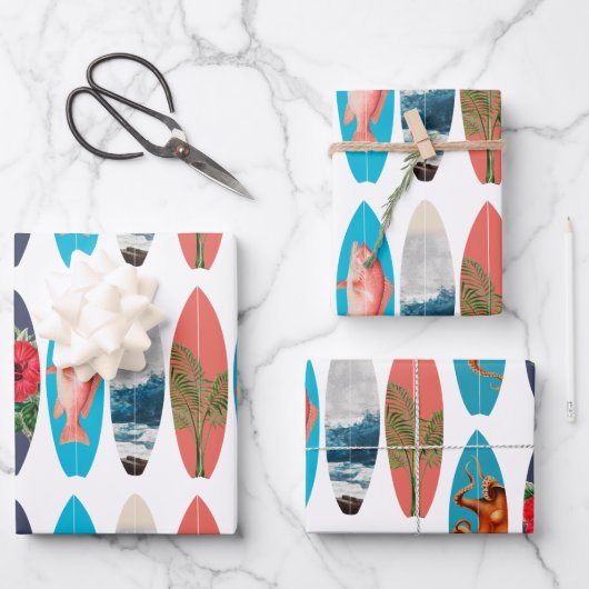 Kleurrijke Retro Surfboards Patroon Inpakpapier Vel (Voorkant)