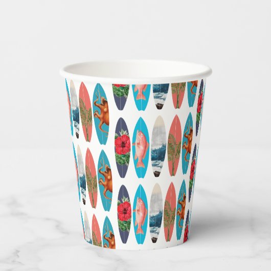 Kleurrijke Retro Surfboards Patroon Papieren Bekers (Achterkant)
