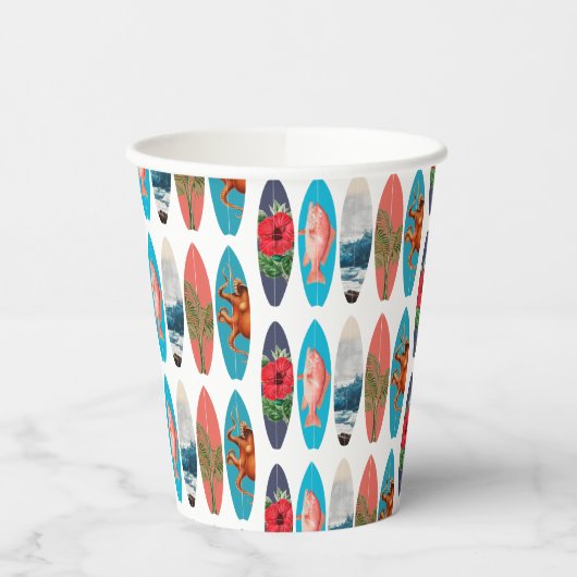 Kleurrijke Retro Surfboards Patroon Papieren Bekers (Links)