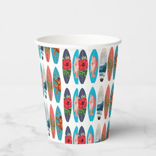 Kleurrijke Retro Surfboards Patroon Papieren Bekers (Rechts)