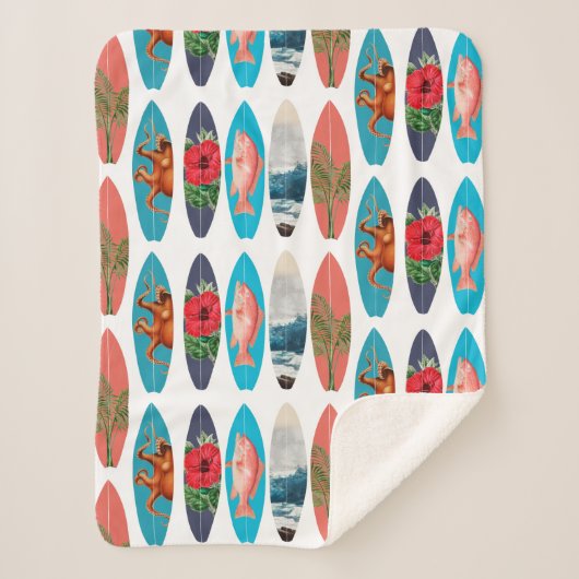 Kleurrijke Retro Surfboards Patroon Sherpa Deken (Voorkant)