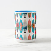 Kleurrijke Retro Surfboards Patroon Tweekleurige Koffiemok (Center)