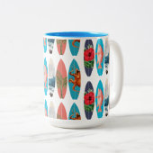 Kleurrijke Retro Surfboards Patroon Tweekleurige Koffiemok (Voorkant rechts)