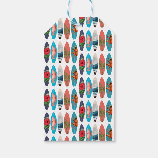 Kleurrijke retro surfplanken dank u cadeaulabel (Achterkant)