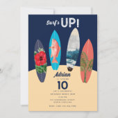 Kleurrijke retro surfplanken surft omhoog verjaard kaart (Voorkant)