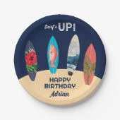 Kleurrijke retro surfplanken surft omhoog verjaard papieren bordje (Voorkant)