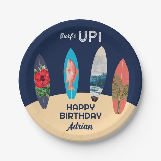 Kleurrijke retro surfplanken surft omhoog verjaard papieren bordje (Voorkant)