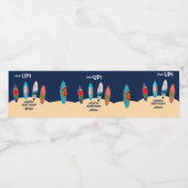 Kleurrijke retro surfplanken surft omhoog verjaard waterfles etiket (Enkel label)