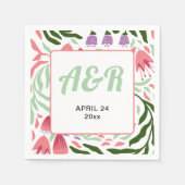 Kleurrijke retro tak, folklore bloemen bruiloft servet (Voorkant)