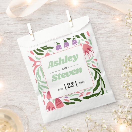 Kleurrijke retro takken, folklore bloemen bruiloft bedankzakje (Geknipt)