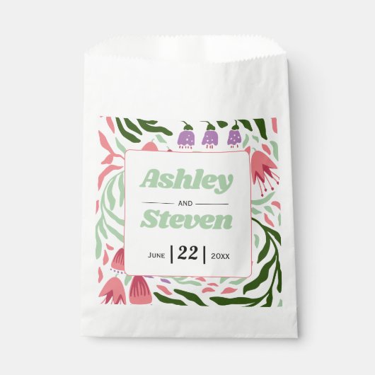 Kleurrijke retro takken, folklore bloemen bruiloft bedankzakje (Voorkant)