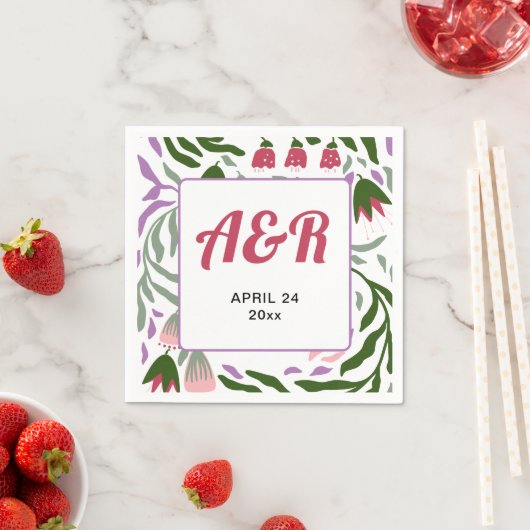 Kleurrijke retro takken met bloemen bruiloft servet (Insitu)