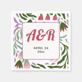 Kleurrijke retro takken met bloemen bruiloft servet