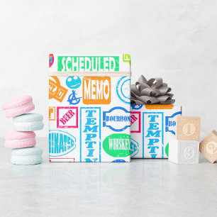 Kleurrijke Retro Tekst Grunge Stempelcollectie Cadeaupapier