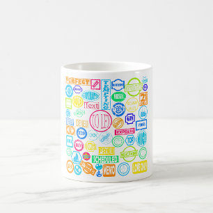 Kleurrijke Retro-Tekst Grunge-Stempelcollectie Koffiemok