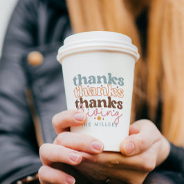 Kleurrijke Retro Thanksgiving Typografie Papieren Bekers