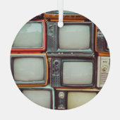 Kleurrijke retro tv-stapel, . glas ornament (Achterkant)