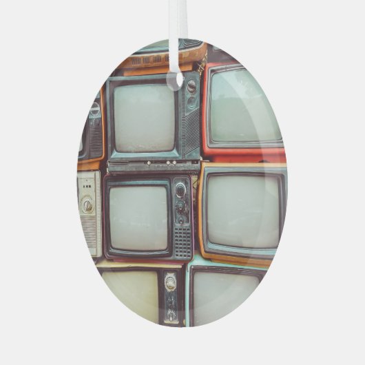 Kleurrijke retro tv-stapel, . glas ornament (Voorkant links)