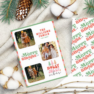 Kleurrijke Retro Typografie Chique Familie Kerstmi Feestdagenkaart