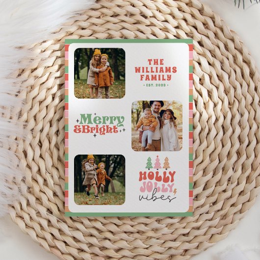 Kleurrijke Retro Typografie Chique Familie Kerstmi Feestdagenkaart