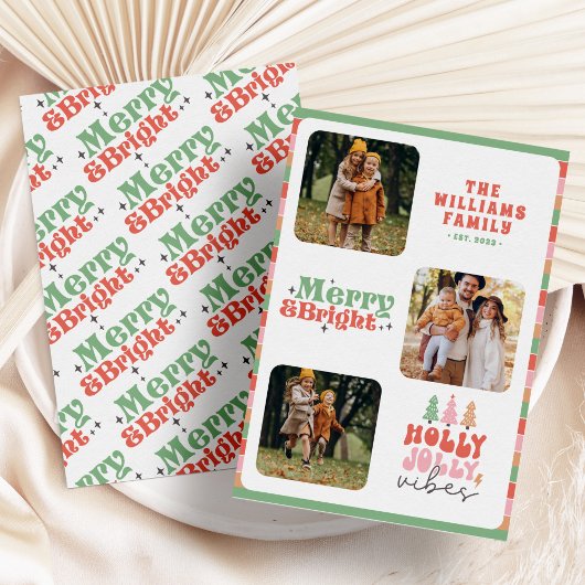 Kleurrijke Retro Typografie Chique Familie Kerstmi Feestdagenkaart