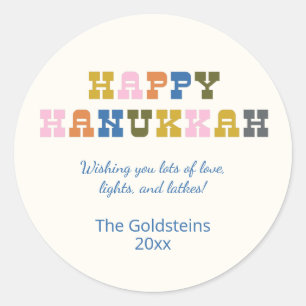 Kleurrijke Retro Typografie Hanukkah Ronde Sticker