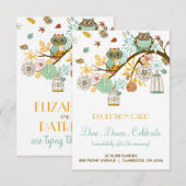 Kleurrijke Retro Uilen Herfst Trouwreceptiekaart Kaart (Voorkant / Achterkant)