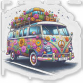 Kleurrijke Retro Van Met Stickers & Bloemen (Voorkant)