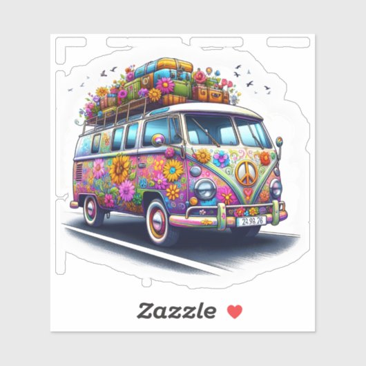 Kleurrijke Retro Van Met Stickers & Bloemen (Vel)