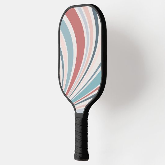 Kleurrijke retro vibes in roze, blauw en grijs pickleball paddle (Links)